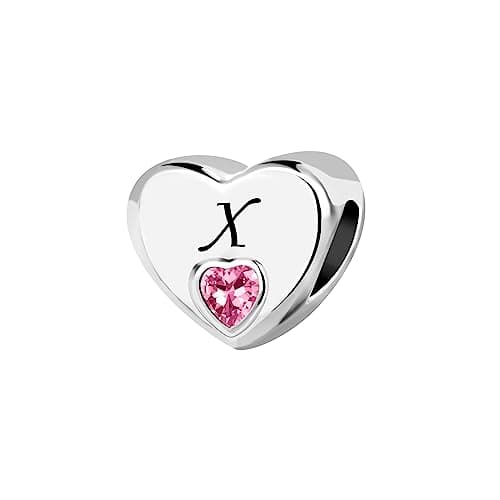 Image of KunBead Jewelry Initial X Letter Love Pink Heart Alphabet Bead Charms Compatible with Pandora Charm Bracelets