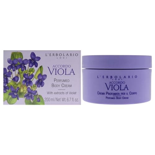 Image of LErbolario Perfumed Body Cream, Accordo Viola, 200 ml - Body Lotion - With Extracts of Violet - Floral Powdery Scent - Moisturizing - Cruelty-Free
