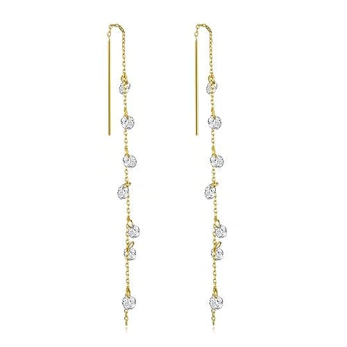 Image of Philip Jones 18k Gold Plated Dangle Thread Earrings Created with Zircondia® Crystals