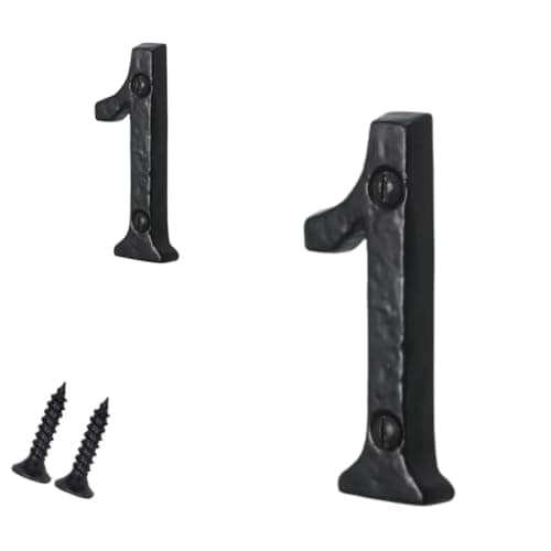 Image of Antique Black Door Numbers Screw On 3 Inch Cast Iron Number 1 Door Number Elegant and Bold Door Numerals Suitable for All Door Types Including Wooden uPVC and Composite.