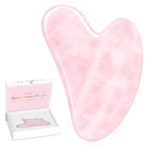 Image of Alyvisun Natural Rose Quartz Gua Sha Tool, Face, Neck and Body Massage Stone, Facial Massage Board for Relieving Puffiness and Improving Jawline with User Manual, Skincare Gift for Women