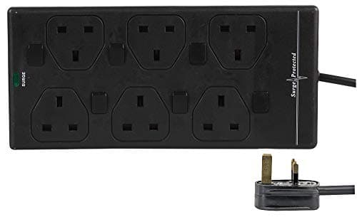 Image of Pro Elec 2816NS(1N) 3 m BLK 3 m 6 Way Individually Switched Surge Protected Extension Lead, Black