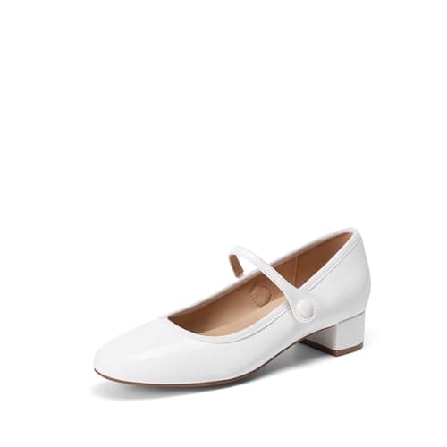 Image of DREAM PAIRS Women's Mary Jane Chunky Low Heels Comfortable Slip on Dress Shoes for Women Closed Round Toe Casual Cute Work Pumps Flats Shoes,Size 6.5,White,SDPU26008W