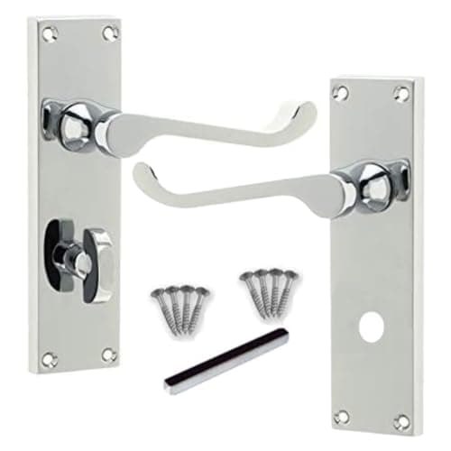 Image of DISCOUNT HARDWARE UK Victorian Scroll Chrome Handles Bathroom Door Handles - 1 Pair Polished Chrome Lockable Door Handle - Internal for Interior Doors 150mm x 40mm
