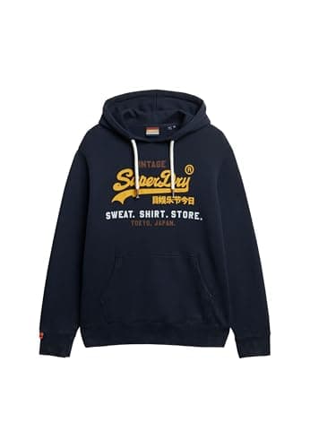 Image of Superdry Mens 'Vintage' Relaxed Hooded Sweater Jumper, (Cali - Eclipse Navy M2014034A), L