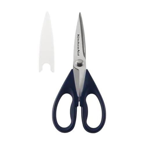 Image of KitchenAid All Purpose Kitchen Shears with Protective Sheath Durable Stainless Steel Scissors, Dishwasher Safe, Soft Grip Comfort Handle, 8.72 Inch, Ink Blue