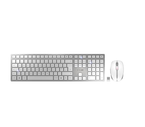 Image of CHERRY DW 9100 SLIM, Wireless Desktop Set, UK Layout (QWERTY), Bluetooth & 2.4 GHz RF, Quiet Keys, Flat Design, Rechargeable, Silver/White