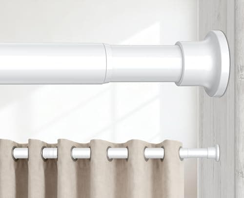 Image of BSYXLSX Tension Rods for Curtains 102-215cm, White, No Drill, Adjustable, Extendable Shower Curtain Pole – Ideal for Bathroom, Window, Door Curtains & Wardrobe