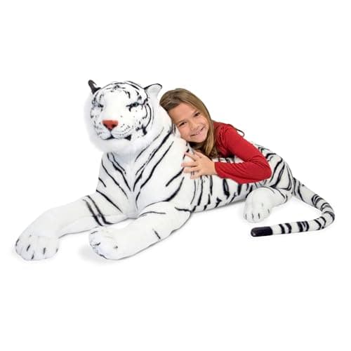 Image of Melissa & Doug White Tiger - Plush, Soft Toy, Animal, All Ages, Gift for Boy or Girl