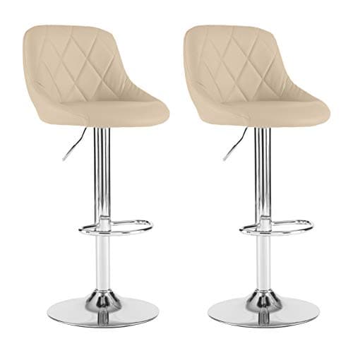 Image of Neo 2X Madrid Chrome Gas Lift Swivel Faux Leather Kitchen Gas Height Adjustable Breakfast Bar Stools Barstools Seats Chairs (Cream)