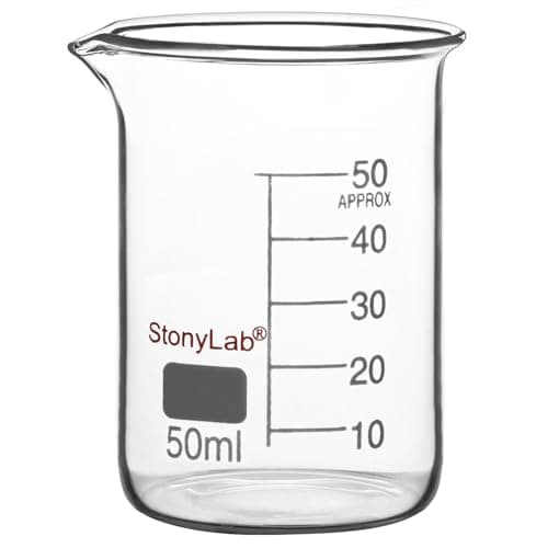Image of stonylab Glass Beaker, 1 Pack Borosilicate Glass Graduated Low Form Griffin Beaker with Pouring Spout Lab Beaker, 50 ml