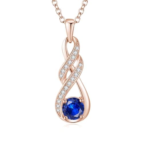 Image of LOCIBLO September Birthstone Necklaces for Women 925 Sterling Silver Infinity Pendant 18K Rose Gold Plated Blue Created Sapphire Necklace Jewellery for Her, 16"+2"