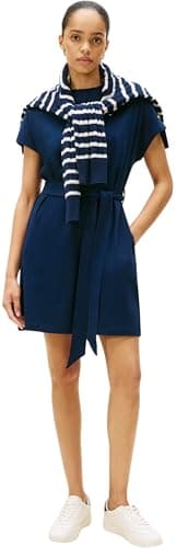 Image of Tommy Hilfiger Women's Gold Button Jersey Dress with Belt, Blue (Dark Night Navy), M