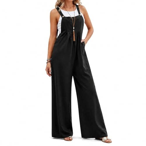 Image of Supcomsta Cotton Linen Dungarees for Women,Womens Jumpsuit Casual Overalls Loose Fit Summer Romper,Sleeveless Jumpsuit with Pockets Side Zipper(Black, M)