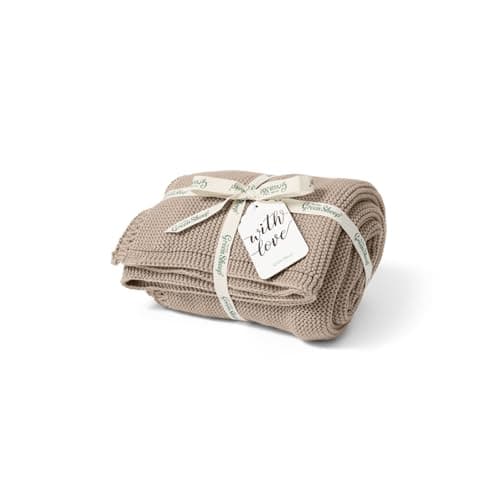 Image of The Little Green Sheep Knitted Cellular Baby Blanket - 75 x 75cm - Truffle