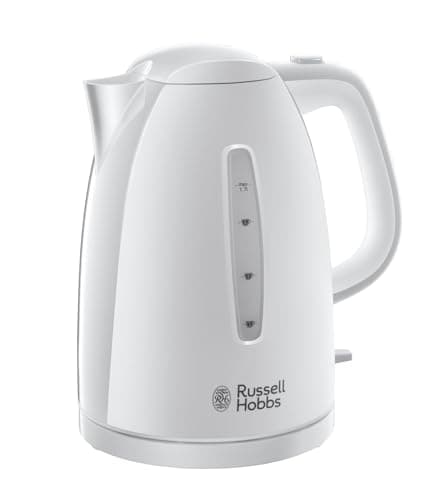 Image of Russell Hobbs Textures Electric 1.7L Cordless Kettle (Fast Boil 3KW, White premium plastic, matt & high gloss finish, Removable washable anti-scale filter, Push to open lid, Perfect pour spout) 21270