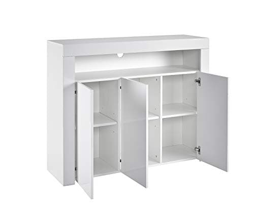 Image of MMT Furniture Designs Sideboard, White, 3 Door With Lights,Engineered Wood, Gloss Front, 116cm x 35cm x 93cm