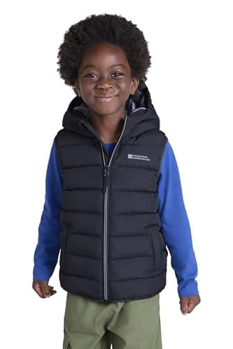 Image of Mountain Warehouse Rocko Kids Water Resistant Hooded Padded Gilet Black Kids Size 9-10 Years