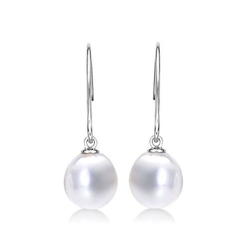 Image of Diamond Treats 9ct White Gold Pearl Earrings for Women and Teen Girls, 9ct White Gold Drop Earrings for Women with Freshwater Pearls, Elegant Pearl Drop Earrings in Solid White Gold with Gift Box