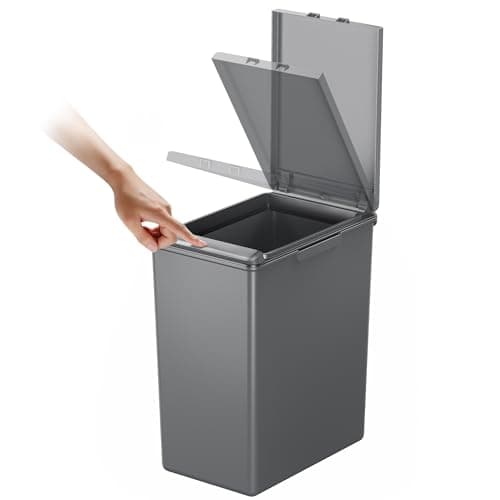 Image of EKO Morandi 20L Kitchen Recycling Bin with Touch-Top Lid, Slim Plastic Rubbish Bin with Recycling Stickers and Easy-Clean Finish, Compact Design for Home or Office, Dark Grey