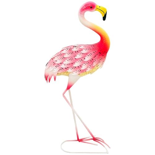 Image of Outsunny Flamingo Garden Statue Ornament, Metal Bird Art Outdoor Statue, Standing Garden Sculpture Gift with Ground Stakes for Pond Landscape Decoration, Pink