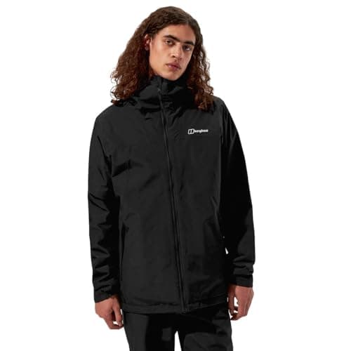 Image of Berghaus Men's Deluge Pro Insulated Waterproof Shell Jacket | Adjustable | Durable Coat | Rain Protection Waterproof Jacket, Black/Black, L