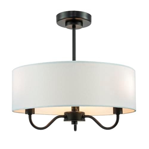 Image of Happy Homewares Traditional Chandelier Style Semi Flush Ceiling Light in Matte Black with White Linen Shade | 3 x 7w SES | 38cm x 40cm