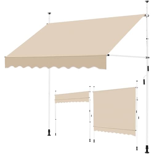 Image of Yaheetech Clamp Awning, 250 cm Wide, Balcony Awning with Hand Crank, Sun Protection, No Drilling, Sun Awning, Height-Adjustable Awning with Frame, Beige