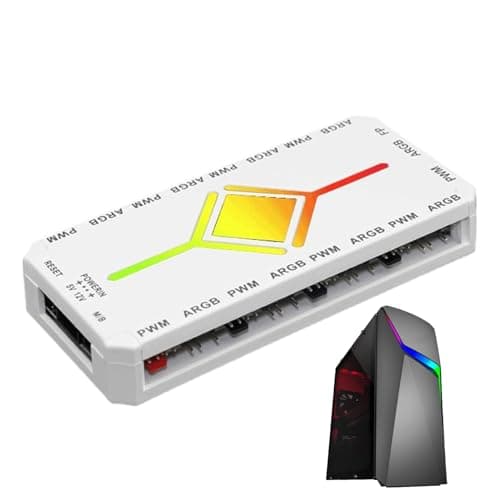 Image of ARGB PWM Fan Hub Controller, 5V Fans ARGB Hub, 10-Port 3 Pin PC Fan Controller, PWM Fans Magnetic Splitter, for Desk Home Theater Bedroom Playroom Party Gamers Men Women