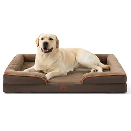 Image of Bedsure Dog Sofa Bed Extra Large - Washable Orthopedic Dog Beds and Couch with Removable Flannel Zipper Cover, XL Pro Waterproof Human Dog Bed for Adults, Brown Squre Pet Bed, 114x81x17.5cm