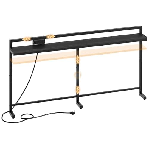 Image of YATINEY 180 cm Slim Console Table with Adjustable Height (70 cm-90 cm), Behind Sofa Table Skinny with Outlet, Long Entryway Table, Couch Table Behind Sofa for Living Room, Black XCT21KBB