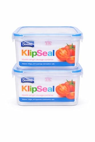Image of Candid Styles 2 Pack 2L Airtight Food Storage Containers, Square BPA Free Plastic Clip Lock Leakproof Kitchen Storage Boxes for Fridge Freezer Microwave
