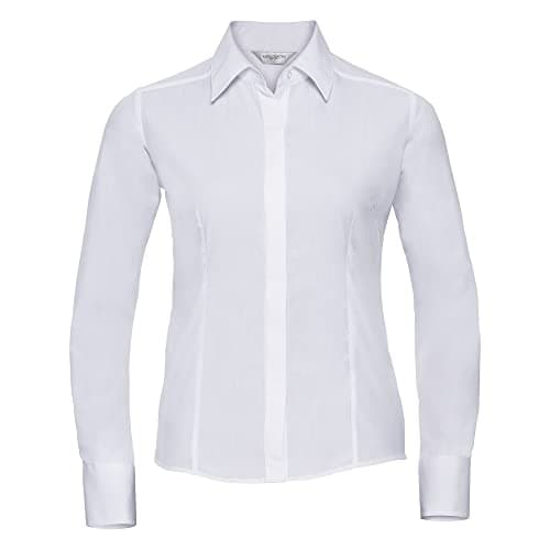 Image of Russell Collection Ladies/Womens Long Sleeve Poly-Cotton Easy Care Fitted Poplin Shirt (S) (White)