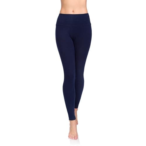 Image of SOFTSAIL Leggings 95% Cotton Womens Leggings High Waist Leggings Full Length Ladies High Waisted Leggings Tummy Control Lady Legging Stretchy Pants Free Time Relax Walking Navy, 14