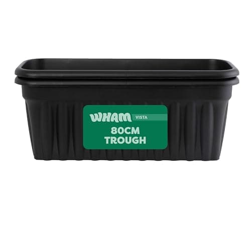 Image of Wham Vista 2 x 80cm Rectangular Plastic Garden Troughs | 100% Recycled Plastic | Weather Resistant & Lightweight | Indoor & Outdoor Use | Drainage in UK - Slate/Black