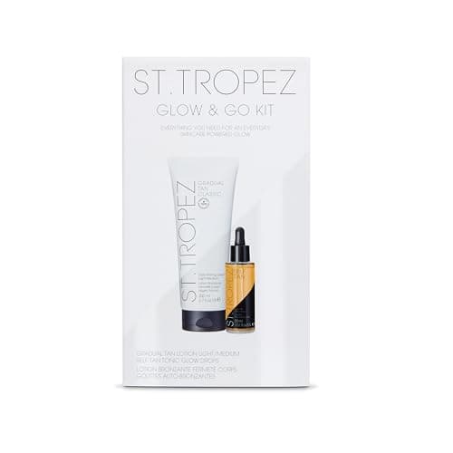 Image of St. Tropez Self Tan Glow and Go Kit, Gradual Tan Moisturising Lotion 200ml, Face Tanning Tonic Glow Drops 30ml, Vegan, Fake Tan Beauty Kit
