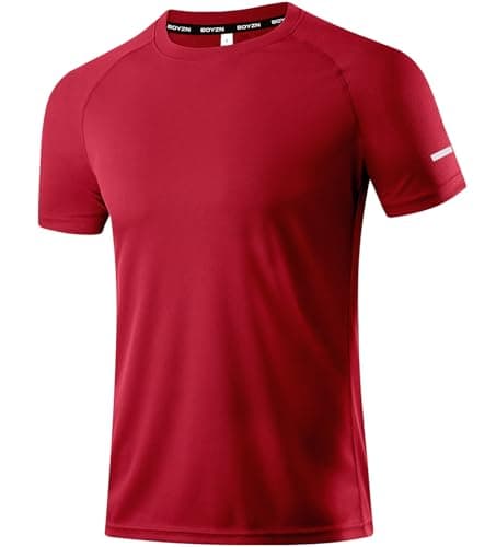 Image of 1 Pack Workout Shirts for Men - Activewear Tops Gym Shirts Dry Fit Mesh Moisture Wicking Running Fitness Short Sleeve Crewneck Sports Athletic Red-M