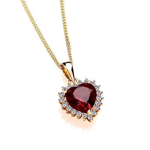 Image of Old English Jewellers 9ct Yellow Gold on Silver Ruby & CZ Heart Pendant Necklace 16 18 20 inch chain (0)