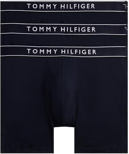 Image of Tommy Hilfiger Men’s 3 Pack Boxer Briefs with Logo Waistband, Blue (Des Sky/Des Sky/Des Sky), XS