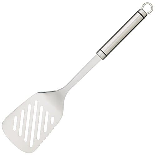 Image of KitchenCraft Oval Handled Stainless Steel Slotted Turner, Durable Cooking Kitchen Utensil, Ideal for Eggs, Burgers or Pancakes, Spatula for Non-Stick Cookware, Dishwasher Safe, 35cm