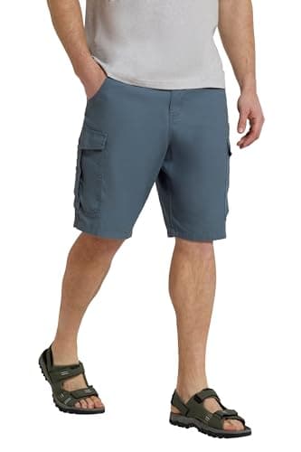 Image of Mountain Warehouse Lakeside Mens Shorts - 100% Durable Twill Cotton Cargo Shorts, Durable Shorts, 6 Pockets - Spring Summer, Walking, Running, Hiking & Camping Blue Men's W32
