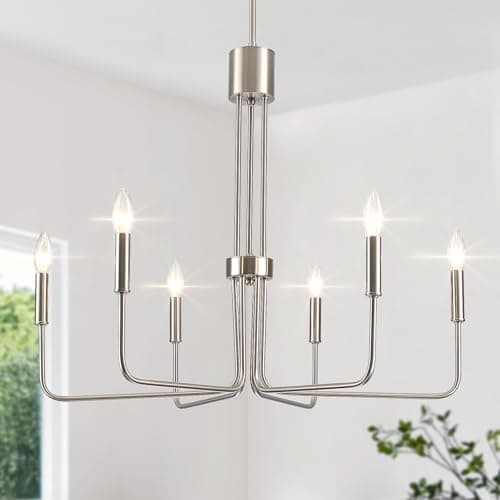 Image of LXWNYY Modern Nickel Chandelier 6-Light, Rustic Farmhouse Chandeliers Ceiling Lights Dining Room Light Fixtures
