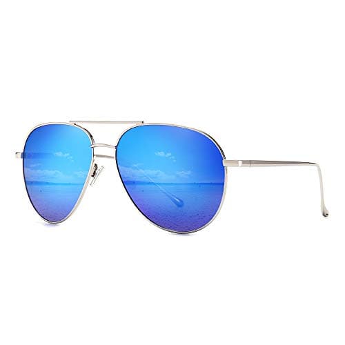 Image of SUNGAIT Women's Sunglasses Oversized Lightweight Fashion - Mirrored Polarized Lens (Silver Frame/Ocean Blue Mirror Lens, 60) 1603 YKHL UK