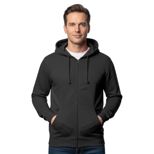 Image of LARGE Black classic plain zip up hoodie unsex and these are ideal for mens and ladies hooded sweatshirt