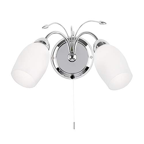 Image of Albert Decorative Wall Light – Dimmable Indoor Home Lights - Wall Light With Pull Chord Switch – Led Sconce 40W Twin Wall Lamp – IP44 Rated Hallway Lamp - E14 White Lampshade – Chrome