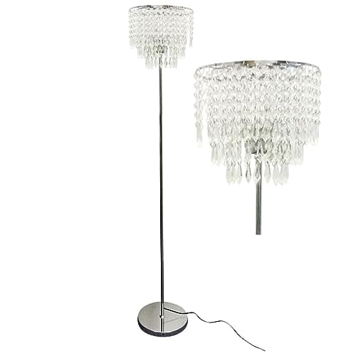 Image of firstchoicelighting Modern Jewelled Floor Lamp Standard Light Polished Chrome with Acrylic Crystal Shade Glam Floor Light 153cm