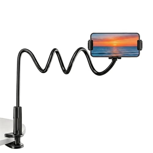 Image of Gooseneck Phone Holder for Bed - Flexible Lazy Arm Mobile Phone Stand with 360° Adjustable Clamp - Universal Cell Phones Mount Clip Compatible with iPhone or 4-7" Smartphones for Desk, Bedframe