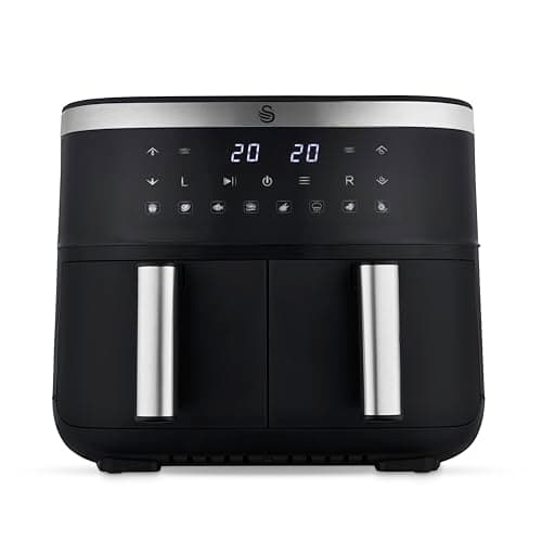 Image of Swan SD10518BLK Dual Basket Digital Air Fryer with Swan Cyclone Technology, 8 Pre-Set Cooking Options, Adjustable Temperature, 7.6L, 2850W, Black