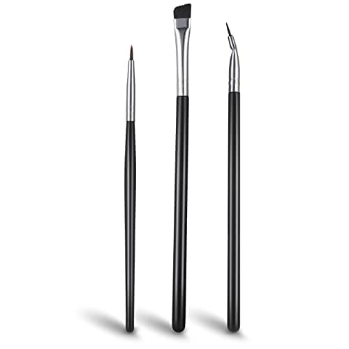 Image of Lusofie Professional Ultra Thin Angled Eyeliner Brush Set - 3 Pack Precision Brushes for Crisp Liner, Defined Brows & Detailing | Includes Flat & Bent Tips (Fine Point)