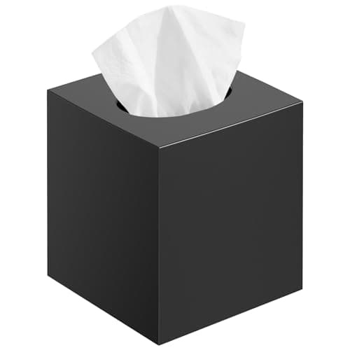 Image of CHONLY Tissue Box Holder, Acrylic Tissue Box Cover, Square Box of Tissues for Bathroom, Napkin Holder for Kitchen, Tissue Box Covers Cube for Office, Dresser, Desk, Vanity Countertop (Black)
